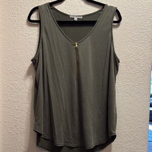 Olive Green Sleeveless Top with Zipper